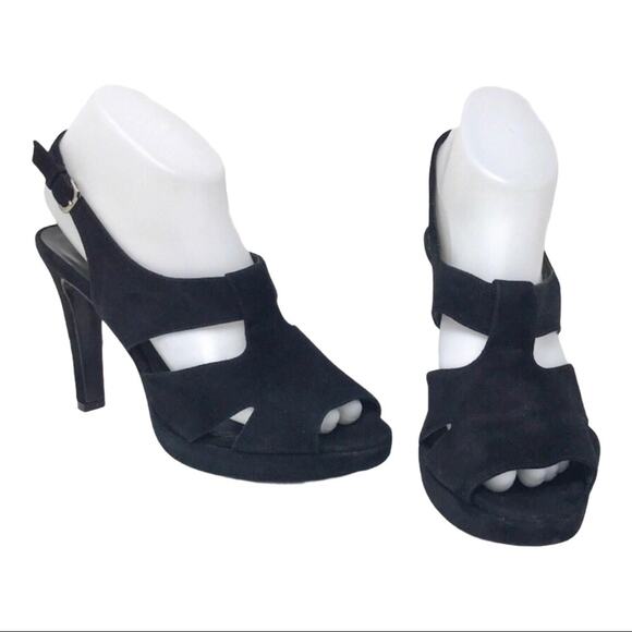 Rangoni  Black Suede High-Heel Strap Sandals Cutout 7.5W - Picture 1 of 7